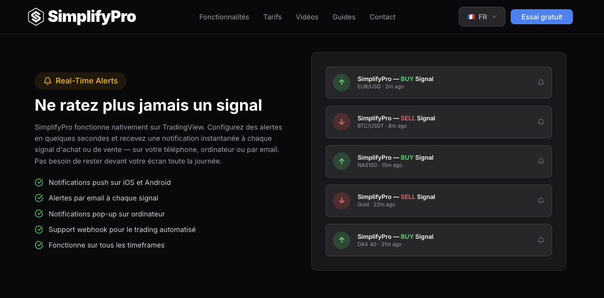 SimplifyPro, page alertes en temps réel